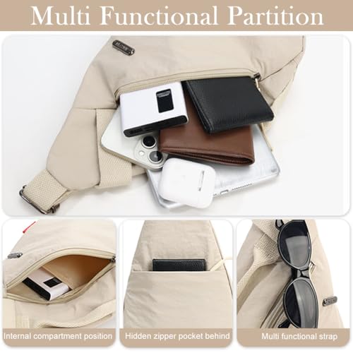 PALAY® Chest Bag for Women Men Fashion Nylon Lightweight Shoulder Front Back Sling Zipper Pouch Day with Handle Casual Beige Hiking Work 2PCS PALAY® Chest Bag for Women Men Fashion Nylon Lightweight Shoulder Front Back Sling Zipper Pouch Day with Handle Casual Beige Hiking Work 2PCS